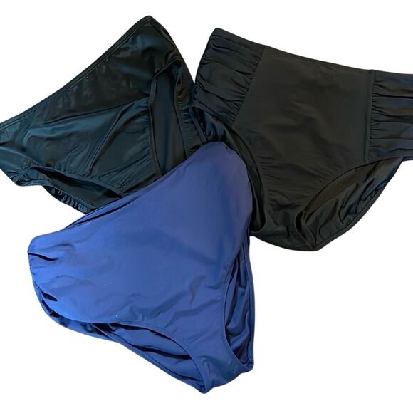 L.L. Bean Miracle Suit Anne Cole Womens Set of 3 Bikini Bottom Black Blue Size 1 - Picture 1 of 8